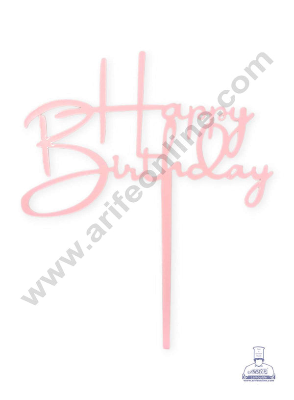 CAKE DECOR™ Pink Acrylic Simple Happy Birthday Cake Topper SBMT-N-024
