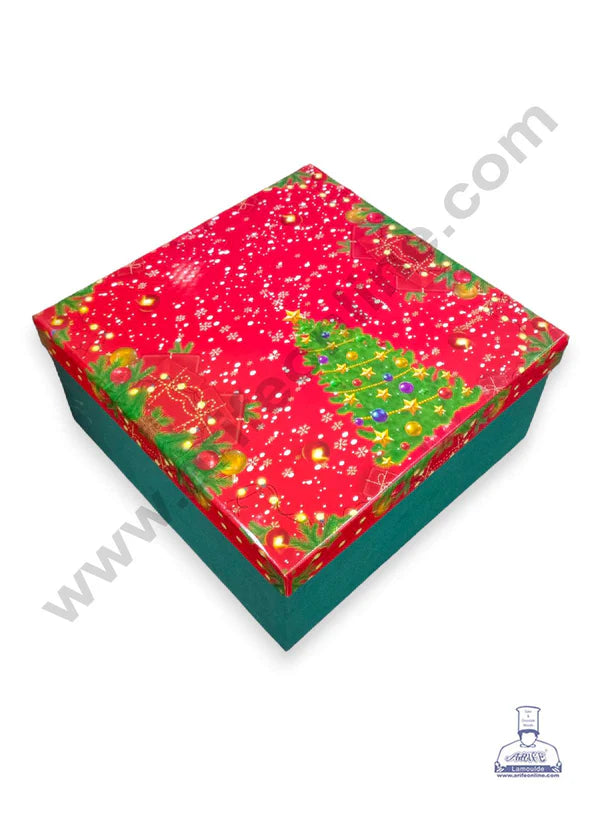 CAKE DECOR™ Small Top Square Bottom Christmas Design Hard Gift Box | Hamper Box | Present Box (21 cm X 5 cm)