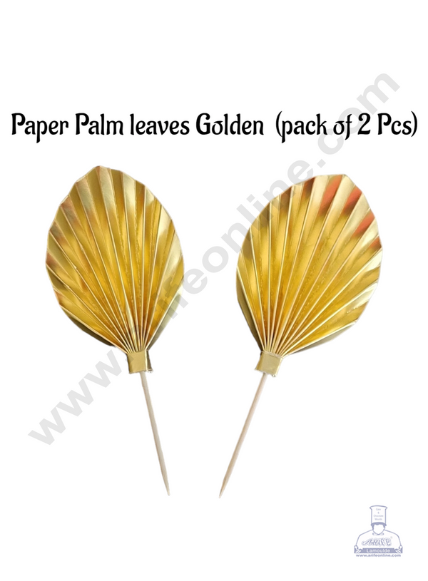 CAKE DECOR™ 2 pcs Gold Palm Leaves  Paper Topper For Cake Decoration - Gold  ( SBMT-PL-12 )