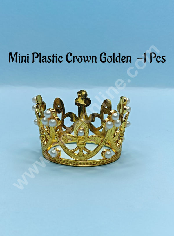 CAKE DECOR™ Mini Plastic Crown Topper For Bento Cake And Cupcake Decorations - Gold