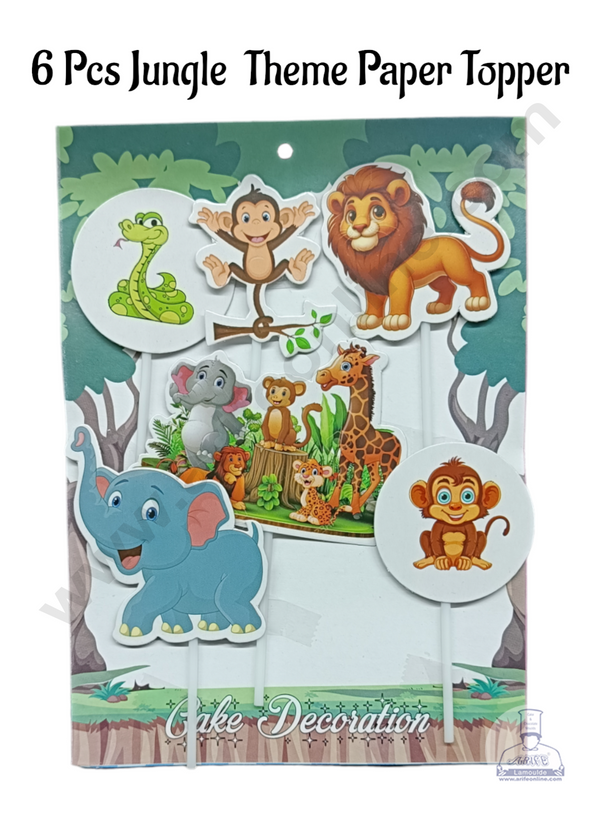 Cake Decor 6 Pcs Jungle Theme Paper Topper For Cake And Cupcake