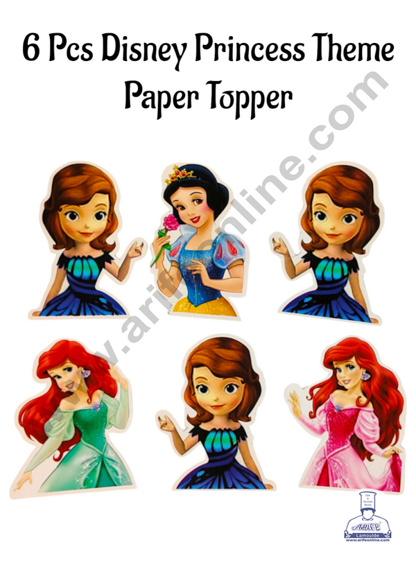 CAKE DECOR™ 6 pcs Disney Princess Theme Paper Topper For Cake And Cupcake SBMT-PT-095