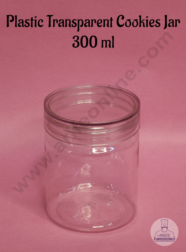 CAKE DECOR™ 1 Piece Plastic Transparent Cookies Jar With Clear Cap  - 300 ml