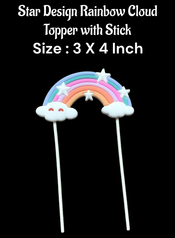 CAKE DECOR™ 1 Piece Star Design Rainbow Cloud Topper with Stick | Cake Toppers - 3 X 4 Inch