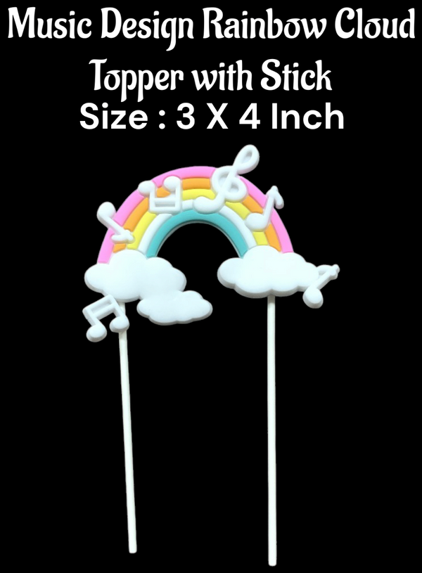 CAKE DECOR™ 1 Piece Music Design Rainbow Cloud Topper with Stick | Cake Toppers - 3 X 4 Inch