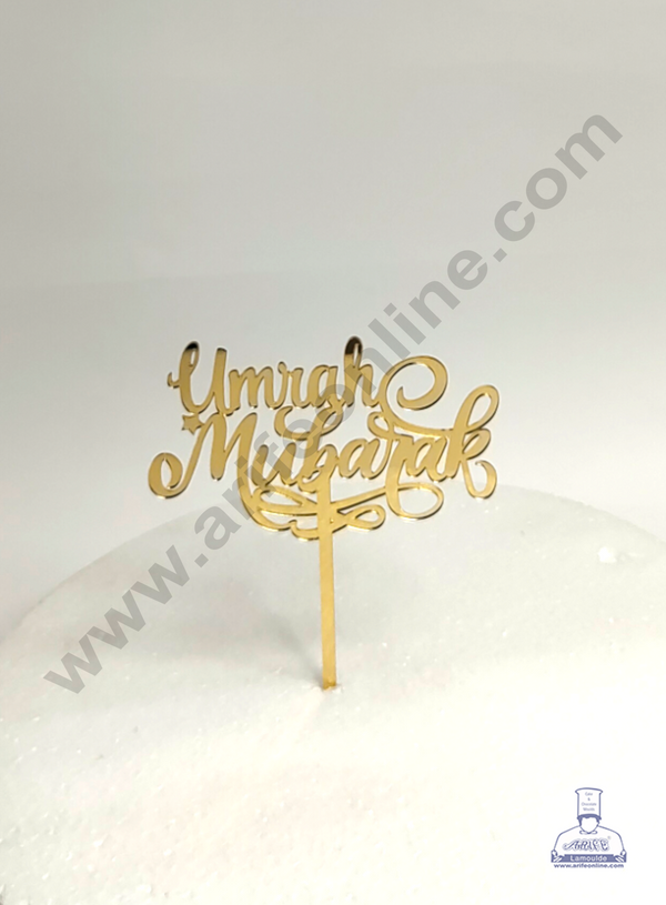 Cake Decor™ Mirror Shimmer Shining  Acrylic Cake Topper Umrah Mubarak With Star