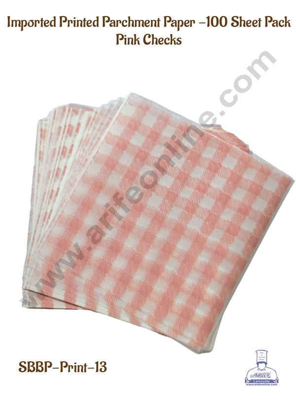 CAKE DECOR™ Imported Printed Parchment Paper | Bento Box Liner | Grease Proof Paper | Wrap Paper -Big Pink Checks Print /Plaid Print (100 Sheets)