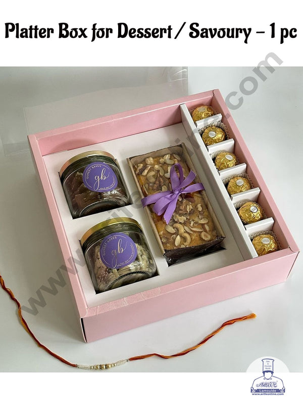 CAKE DECOR™ Platter Box for Dessert / Savoury | Chocolate Box Hamper Box 1 Pcs Pack - Pink