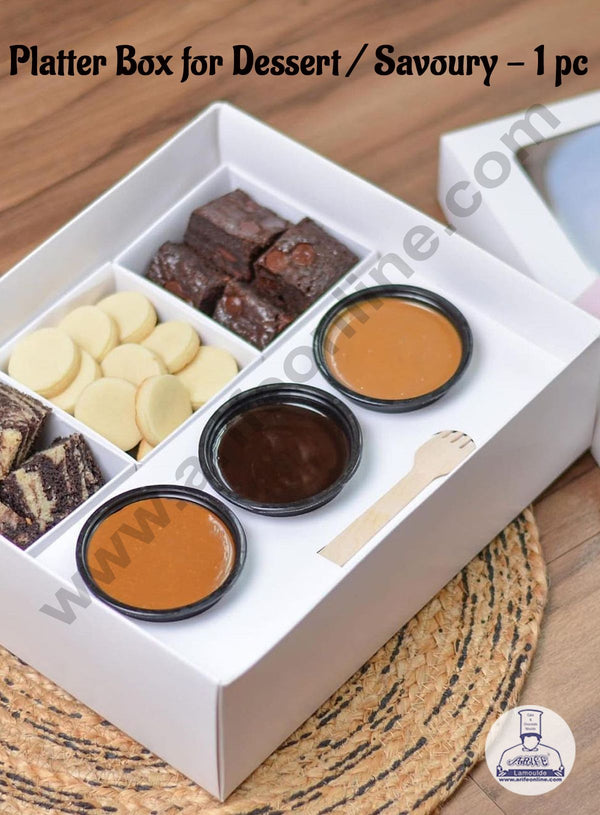 CAKE DECOR™ Platter Box for Dessert / Savoury | Chocolate Box Hamper Box 1 Pcs Pack -White