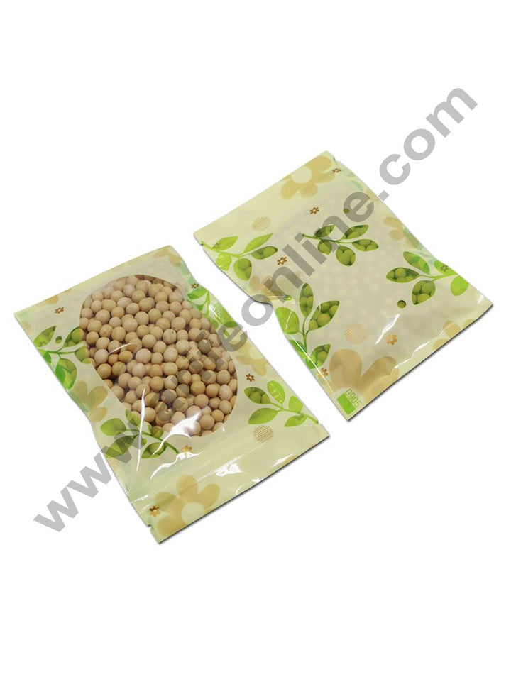 Cake Decor Printed Leaf Pouch with Zipper Plastics and Chocolate Dry Fruit (Pack of 10)