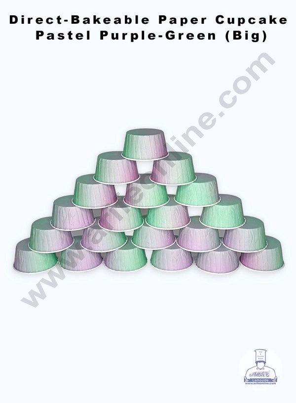 CAKE DECOR™ Pastel Purple-Green Gradient Direct Bake-able Paper Muffin Cups - Big (50 Pcs)
