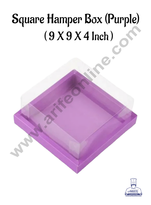 CAKE DECOR™ Square Hamper Box In Purple Colour With Transparent Lid | Gift Box | Present Box - (1 Pcs)