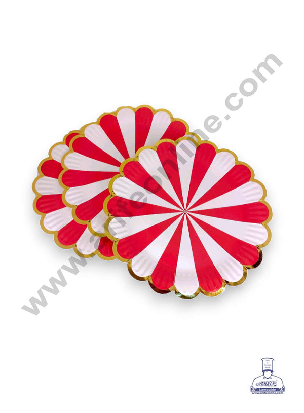 CAKE DECOR™ 9 inch Red & White Candy Stripes Paper Plates | Disposable Plates | Birthday | Party | Occasions | Round Plates - Pack of 10