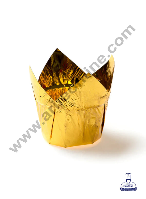 CAKE DECOR™ Gold Foil Tulip Cup Shaped Muffin Mould - (50 Pcs)