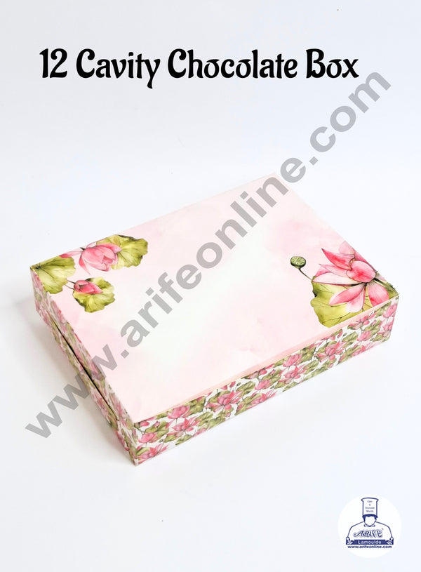 12 Cavity Pink Floral Print Chocolate Box  (1 Piece) - CAKE DECOR™