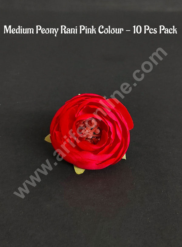 CAKE DECOR™ Medium Peony Artificial Flower For Cake Decoration – Rani Pink Colour  ( 10 Pcs Pack )