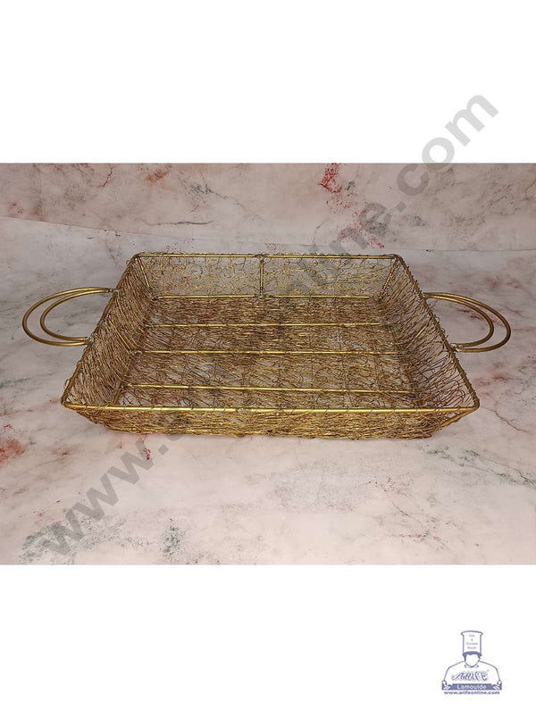 CAKE DECOR™ Golden Metal Mesh Wired Rectangle Gift Hamper Basket ( SBSCS-M-003 )