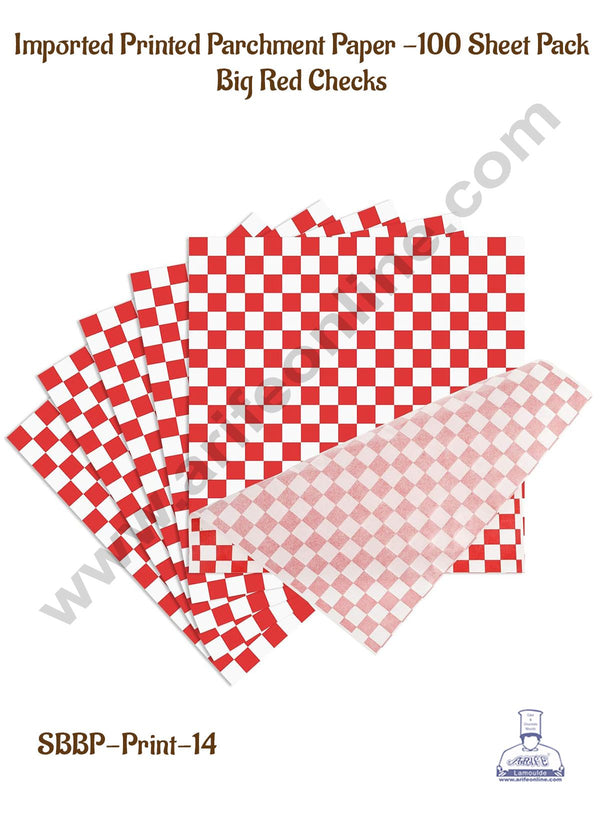 CAKE DECOR™ Imported Printed Parchment Paper | Bento Box Liner | Grease Proof Paper | Wrap Paper -Big Red Checks Print /Plaid Print (100 Sheets)