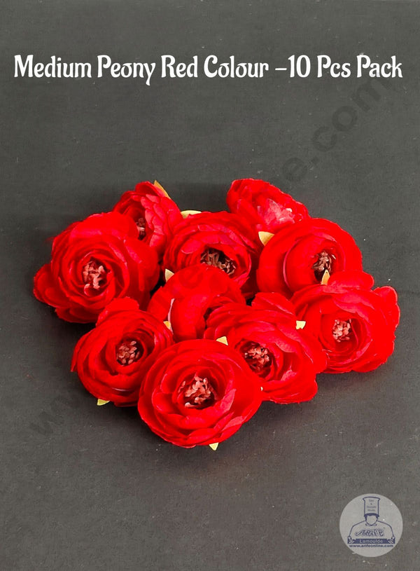 CAKE DECOR™ Medium Peony Artificial Flower For Cake Decoration – Red ( 10 pc pack )