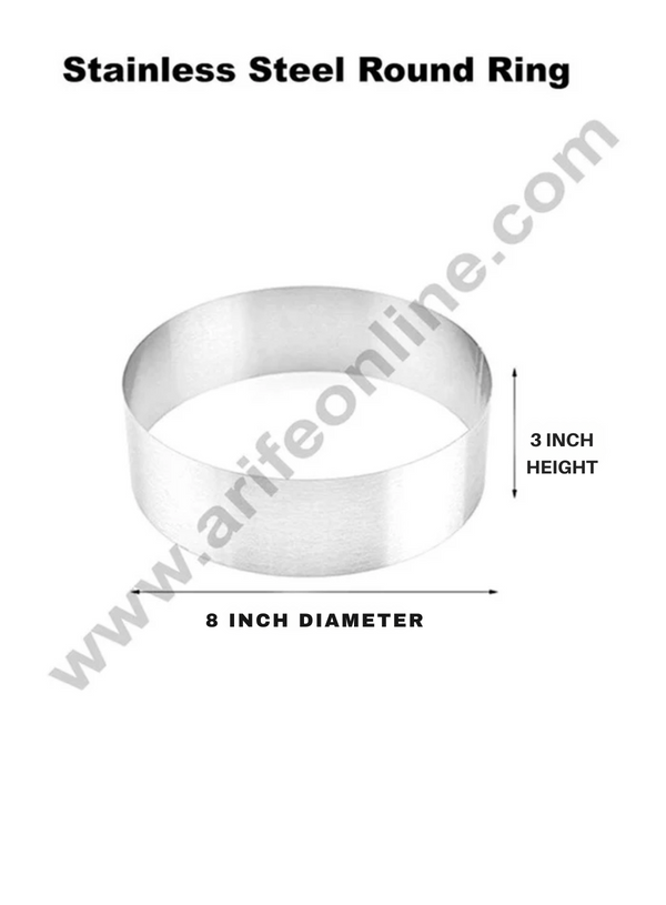 Round Cake Ring and Burger Ring Stainless Steel Heavy Ring (8 inch Diameter X 3 inch Height ) - Cake Decor
