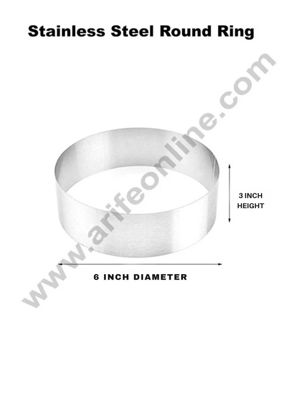 Round Cake Ring and Burger Ring Stainless Steel Heavy Ring (6 inch Diameter X 3 inch Height ) - Cake Decor