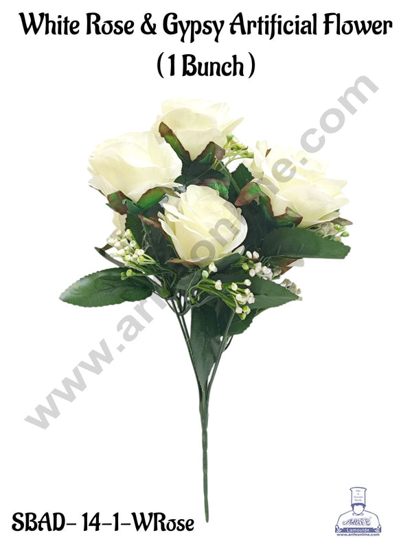 White Rose & Gypsy Artificial Flower bunch For Cake Decoration – ( 1 Bunch ) Cake Decor™