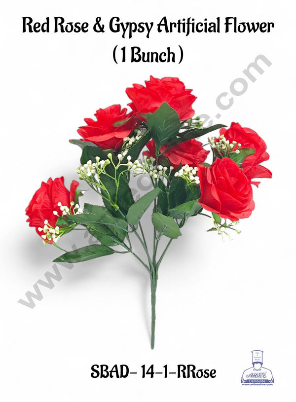 Red Rose & Gypsy Artificial Flower bunch For Cake Decoration – ( 1 Bunch ) Cake Decor™