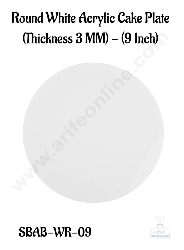 CAKE DECOR™ Round White Acrylic Cake Plate (Thickness 3 MM) - (9 Inch) (SBAB-WR-09)