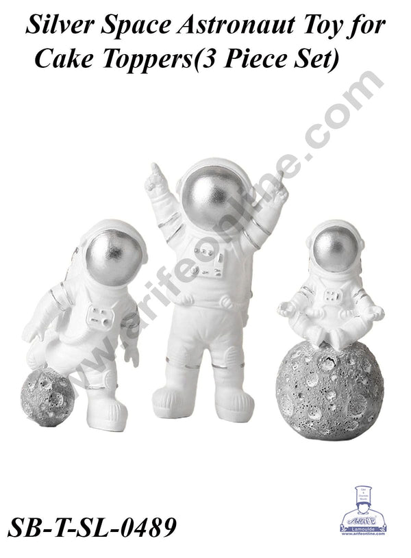 CAKE DECOR™ 3 Pcs Set Silver Space Astronaut Toy for Cake Toppers(SB-T-SL-0489)