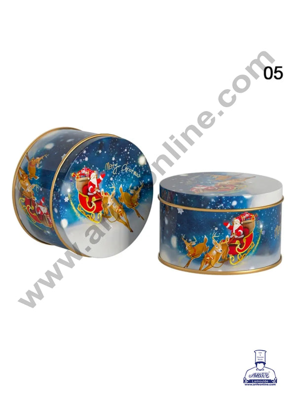 Cake Decor ™Merry Christmas Tins Round Shape - 06 | Round Storage Containers Tins | 1 Pc Pack