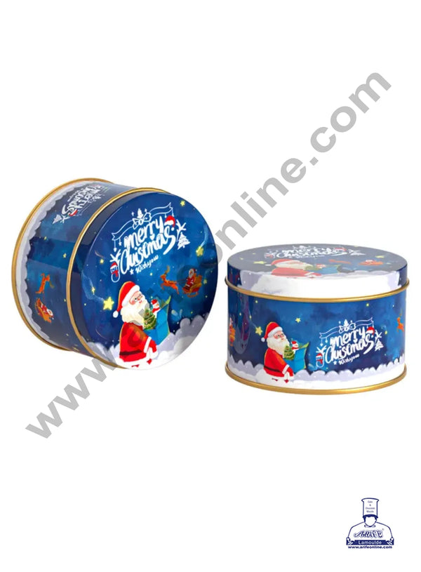 Cake Decor ™Merry Christmas Tins Round Shape - 07 | Round Storage Containers Tins | 1 Pc Pack