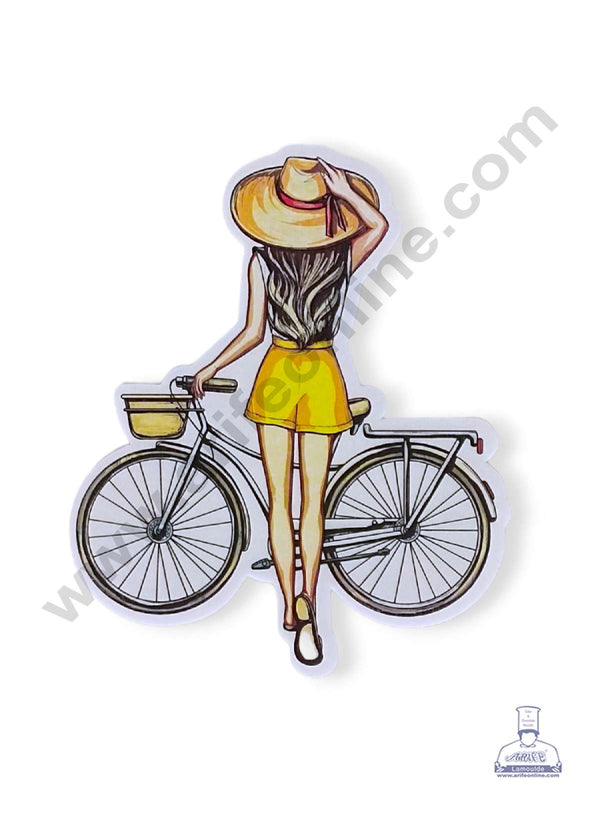 CAKE DECOR™ Edible Theme Topper Pre Cut Wafer Paper High Quality - Girl with Bicycle Cake Topper - ( 1 pc Pack ) SB-EWP-49