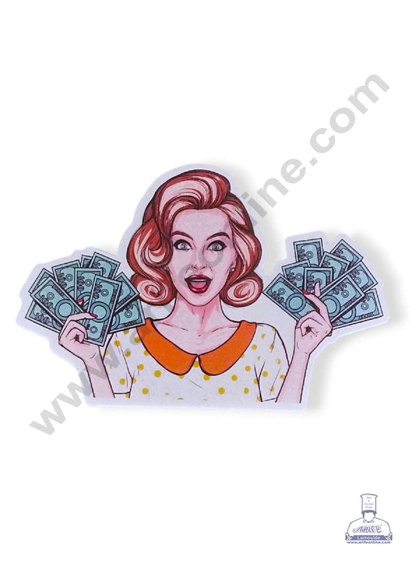 CAKE DECOR™ Edible Theme Topper Pre Cut Wafer Paper High Quality - Lady with Money Cake Topper - ( 1 pc Pack ) SB-EWP-N-52