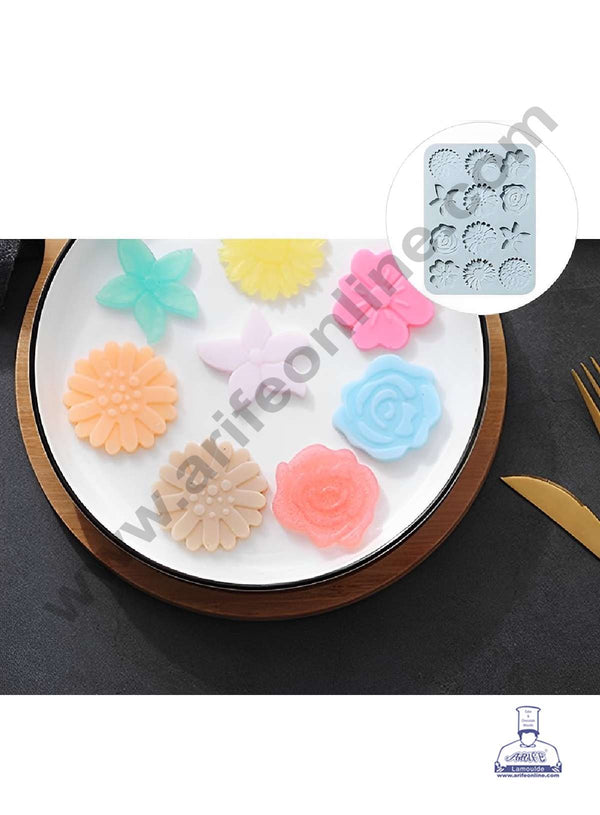 CAKE DECOR™ 12 Cavity Assorted Flower Theme Silicone Mould Silicon Muffin Mold SB-LBM241