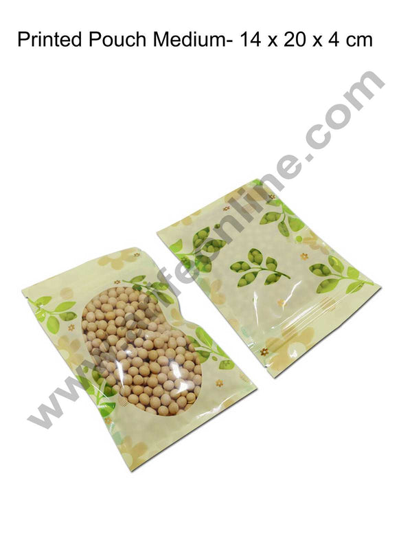 Cake Decor Printed Leaf Pouch with Zipper Plastics and Chocolate Dry Fruit  (Pack of 10) - Medium