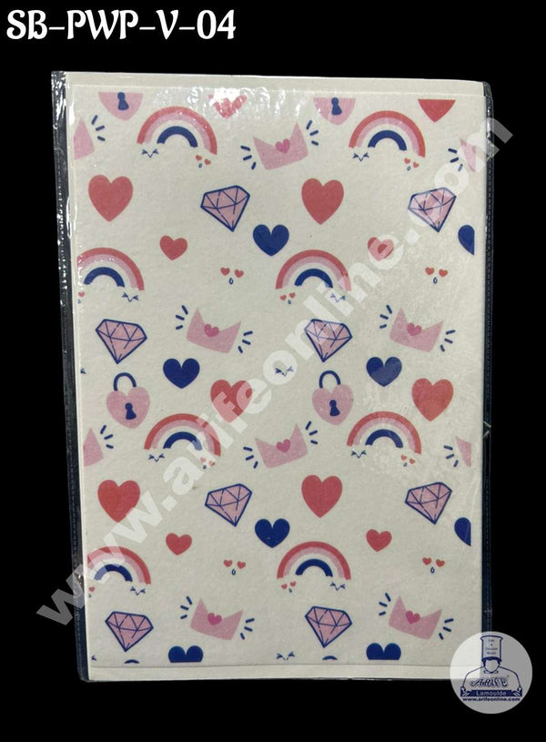 CAKE DECOR™ Rainbow Diamond Heart Printed Edible Wafer Paper Sheet for Cake Decoration - Valentine Theme - 1 Sheet (SB-PWP-V-04)