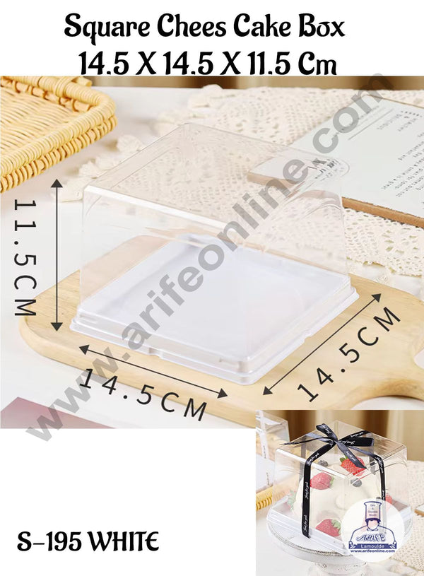 CAKE DECOR™ PVC Square Cheese Cake Box With White Base | Dessert Packaging | Cheese Cake box | 14.5 X 14.5 X 11.5 cm   - (5 Pcs Pack)