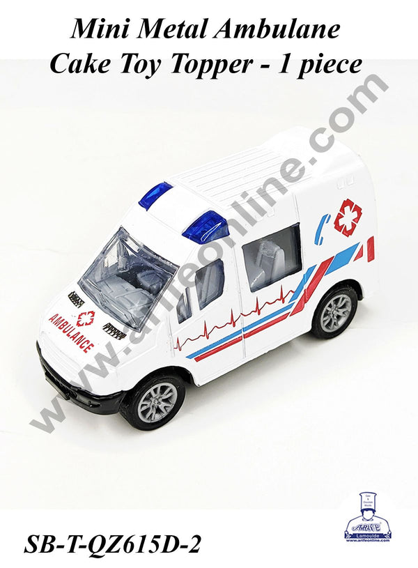 CAKE DECOR™ Mini Metal Ambulance Cake Toy Topper | Decorations Figurines - 1 piece (SB-T-QZ615D-2)