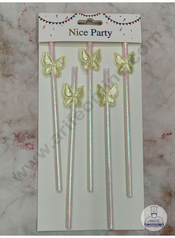 CAKE DECOR™ 5pcs Yellow Butterfly Straw Topper For Cake Decoration( SB-STRAW-339-Yellow )