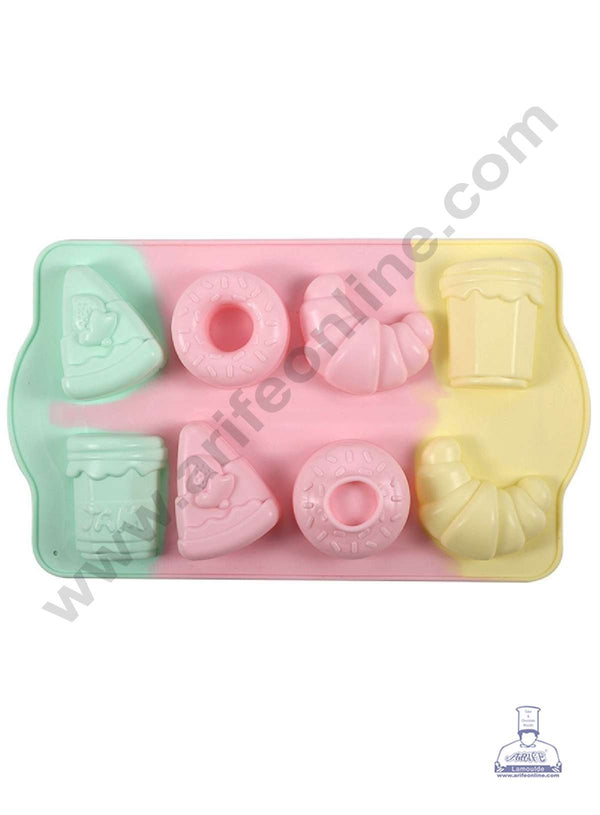 CAKE DECOR™ 8 Cavity Mix Dessert Jam, Donut, Pastry, Croissant Rainbow Silicone Mould Silicon Muffin Mold SB-ZU184