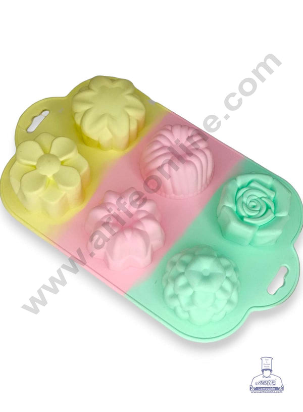 CAKE DECOR™ 6 cavity Mix Flower Rainbow  Silicone Mould Silicon Muffin Mold SB-ZU244