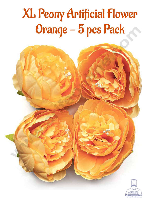CAKE DECOR™ XL Peony Artificial Flower For Cake Decoration – Orange ( 5 pc pack )