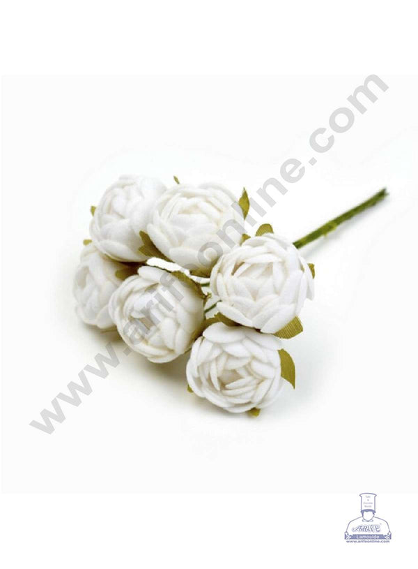 CAKE DECOR™ Small Rose Artificial Flower Bunch For Cake Decoration – White ( 1 bunch )