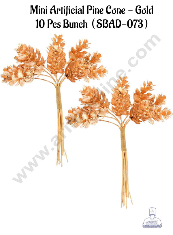 CAKE DECOR™ 10 Pcs Mini Pine Cone Bunch – Gold