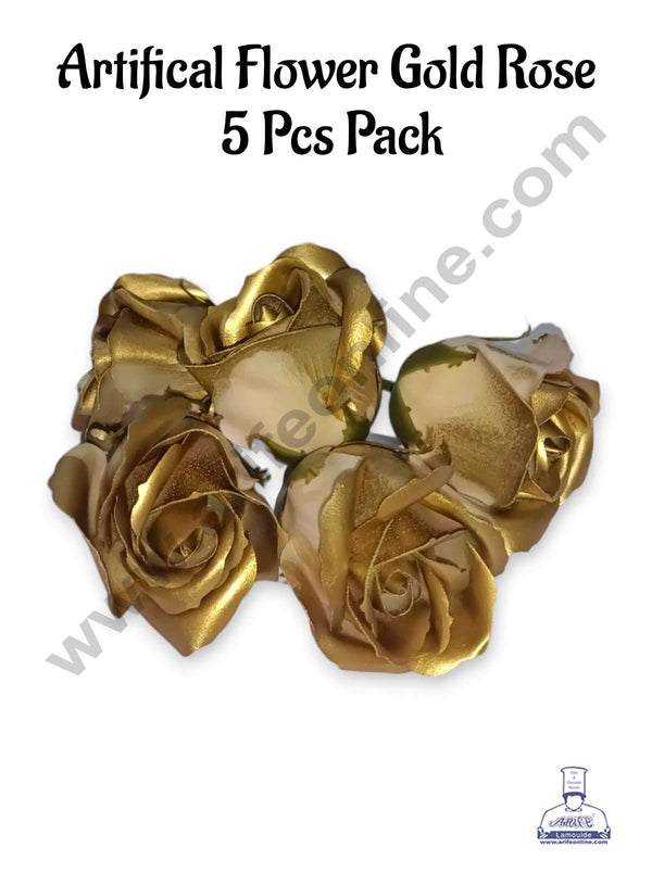 CAKE DECOR™ Gold Rose Artificial Flower For Cake Decoration ( 5 pc pack )
