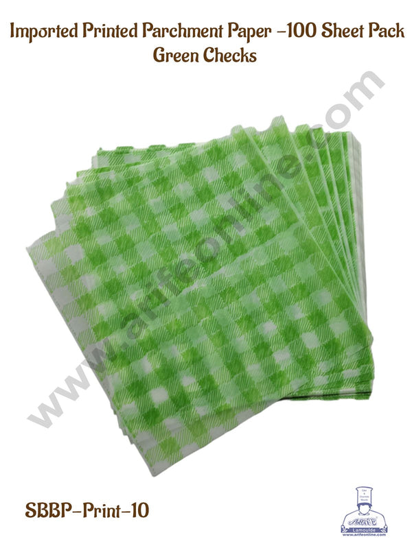 CAKE DECOR™ Imported Printed Parchment Paper | Bento Box Liner | Grease Proof Paper | Wrap Paper - Big Green Checks/Plaid Print (100 Sheets)