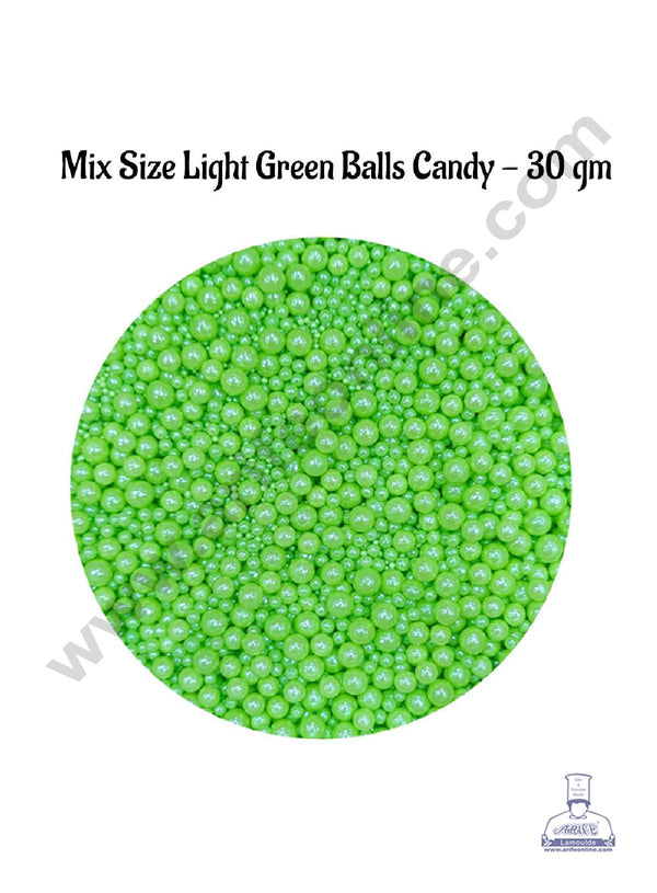 CAKE DECOR™ Sugar Candy - Mix Size Light Green Balls Candy - 30 gm