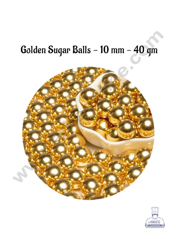 CAKE DECOR™ Sugar Candy - Golden Sugar Balls - 10 mm - 40 gm