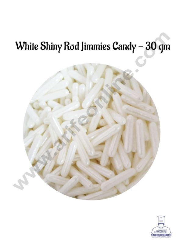 CAKE DECOR™ Sugar Candy - White Pearl Long Rod Jimmies Sprinkles and Candy - 30 gm