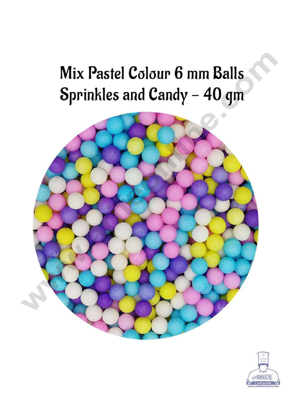 CAKE DECOR™ Sugar Candy - Mix Pastel Colour 6 mm Balls Sprinkles and Candy - 40 gm